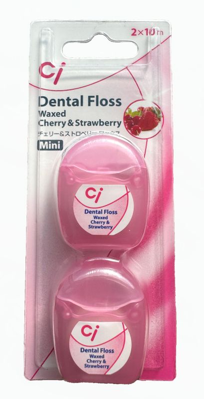 Вишнево-полунична зубна нитка для чутливих зубів і ясен, New Ci Floss Mini, 2шт, 20м