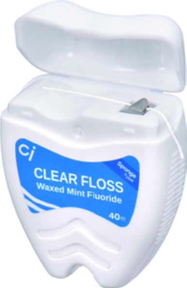 Вощена зубна нитка Ci Clear Floss 40 метрів при використанні розширюється з фтором і подвійною м'ятою